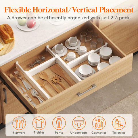 Lifewit 8 Pack Kitchen Drawer Dividers 2.36" High, 11"-17" Adjustable Drawer Organizer for Utensils/Clothes/Makeup