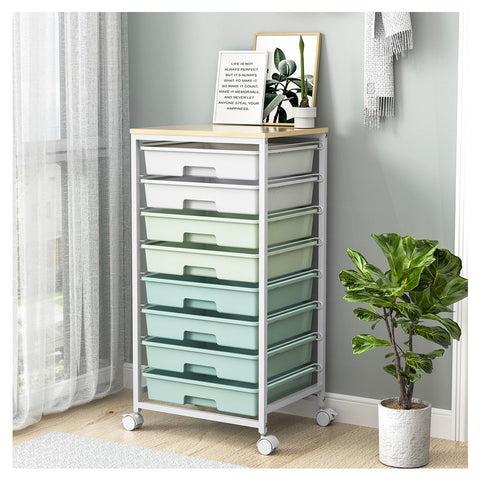 SYKIARIOL 8-Drawer Storage Trolley Rolling Cart with Lockable Wheels, Green