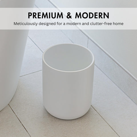 YEW DESIGN Matte White Round Compact Trash Can Mini, 2 Gallons / 7.5L Garbage Bin, Tiny Wastebasket for Bathrooms, Office, Under Desk, Bedroom