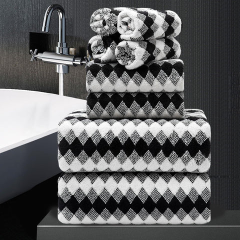 8 Piece Bathroom Towel Set Black White|2 Oversized Large Bath Towels Sheet,2 Hand Towels,4 Washcloths| 600GSM Soft Towel Set for Bathroom