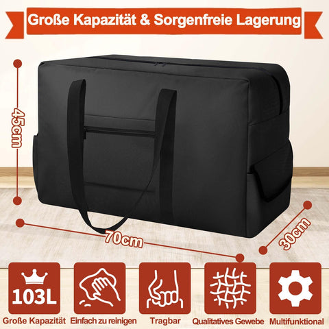 DSDCDJ Large Storage Bag, Heavy-Duty Moving Bags with Zips Handle, Black., 70x30x45cm, Nylon