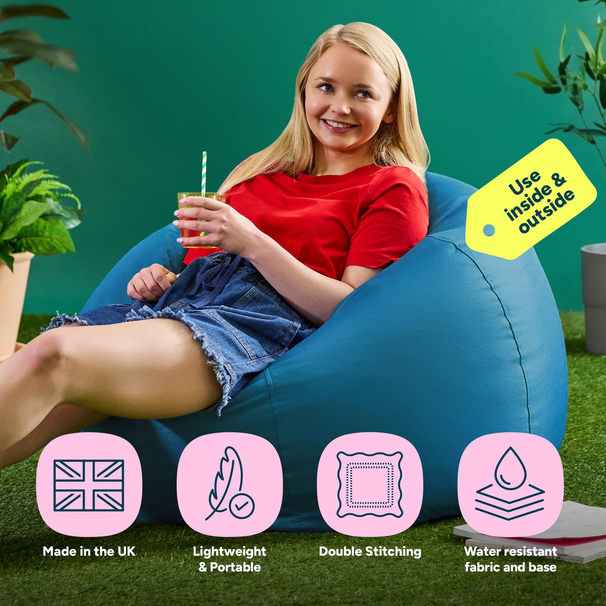 Bean Bag Bazaar Kingston Outdoor Bean Bag with Filling Included, Teal