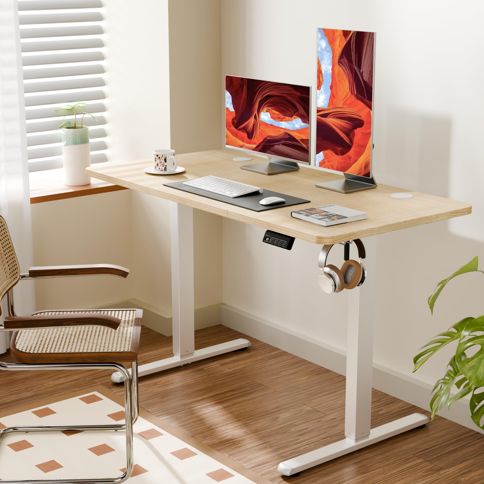 ERGOMAKER Electric Standing Desk 120x60cm, 2 Memory Presets, Gold Oak