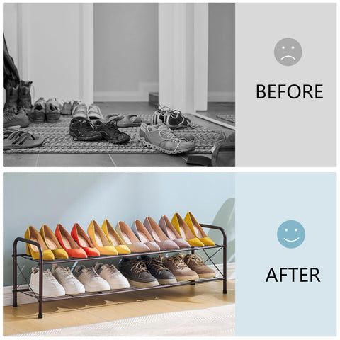 Hoctieon 2 Tier Shoe Rack for Closet, Durable Mesh Style Shoe Rack, Entryway Shoe Shelf, Shoe Storage Organizer for Hallway, Bedroom, Living Room