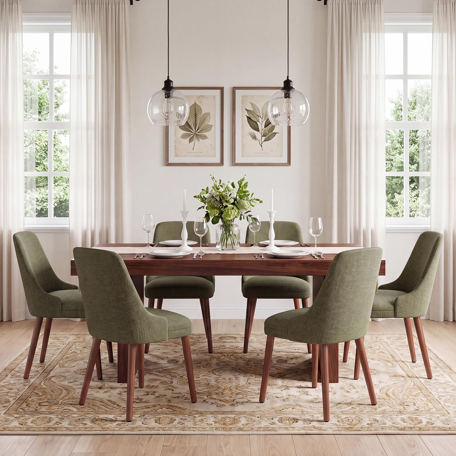 Dining Chairs Set of 6, Upholstered Dining Room Chairs with Ergonomic High Back, Thick Padded Seat, Skin-Friendly Fabric