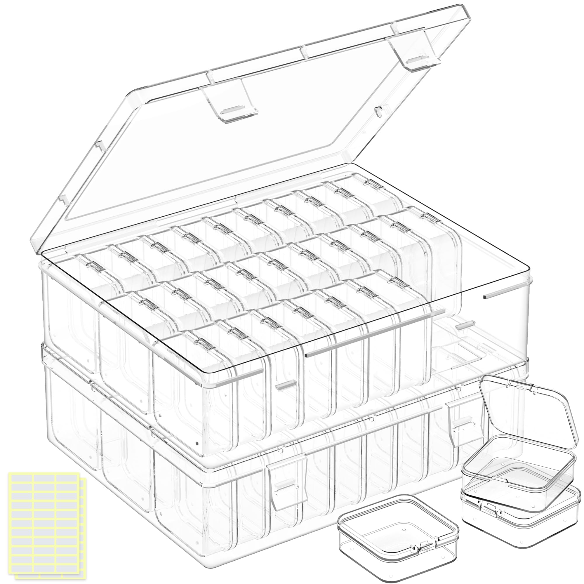 LINYAPRY Bead Organiser Box, 62Pcs Small Bead Storage Containers Plastic Cases with Hinged Lid
