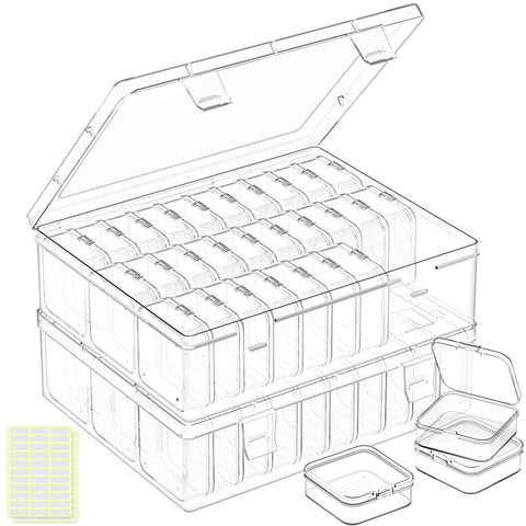 LINYAPRY Bead Organiser Box, 62Pcs Small Bead Storage Containers Plastic Cases with Hinged Lid