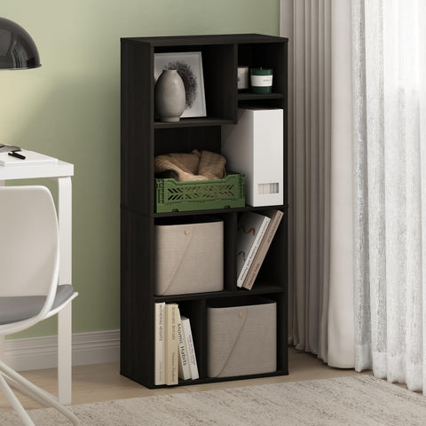 Furinno DALY Book Shelf, 7-Cube Bookshelf, Cube Storage Organizer Bookcase with Irregular Compartments, 9.4 x 18.9 x 42.1, for Living Room, Bedroom