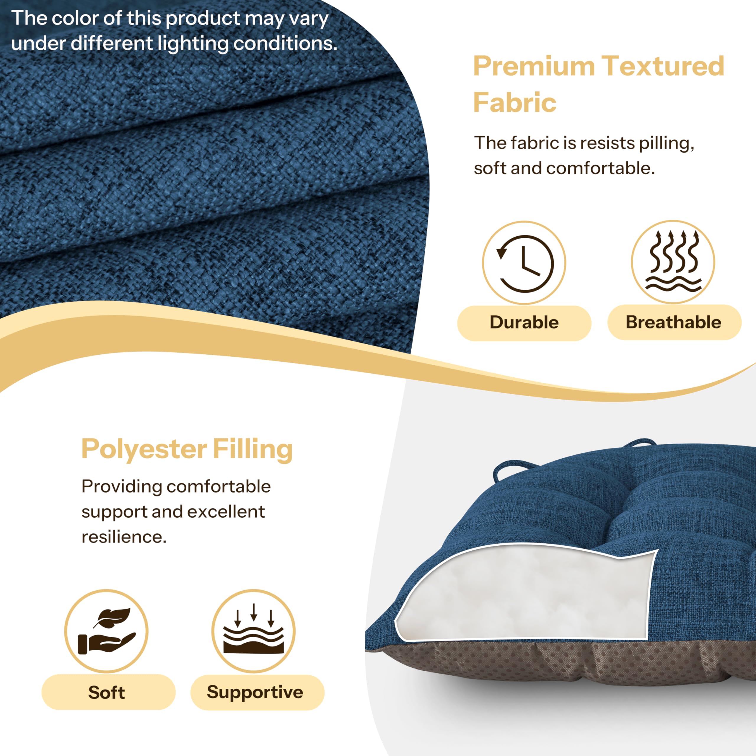 FlyGulls Chair Cushions for Dining Chairs Set of 2 46x42x7.6 cm Navy