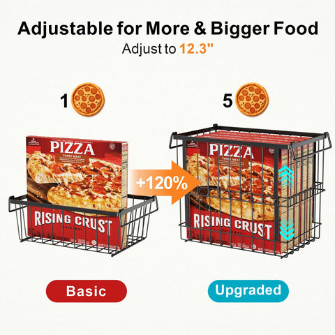 iSPECLE Freezer Baskets for Chest Freezers, 2 Pack Fits 12" Pizza Adjustable for 5 to 7 Cu.Ft Chest Freezer, Stackable Wire Baskets with Handles