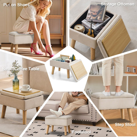 BRIAN & DANY Footstool Ottoman with Storage, Linen Rectangle Storage Ottoman, Foot Stool with Legs Sofa Footrest for Living Room Entryway Office