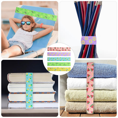 Satiskid 5Pcs Beach Towel Bands for Sun Loungers, Elastic Sunbed Towels Band, Beach Towel Clips Windproof Sunbed Straps Holders for Summer Pool