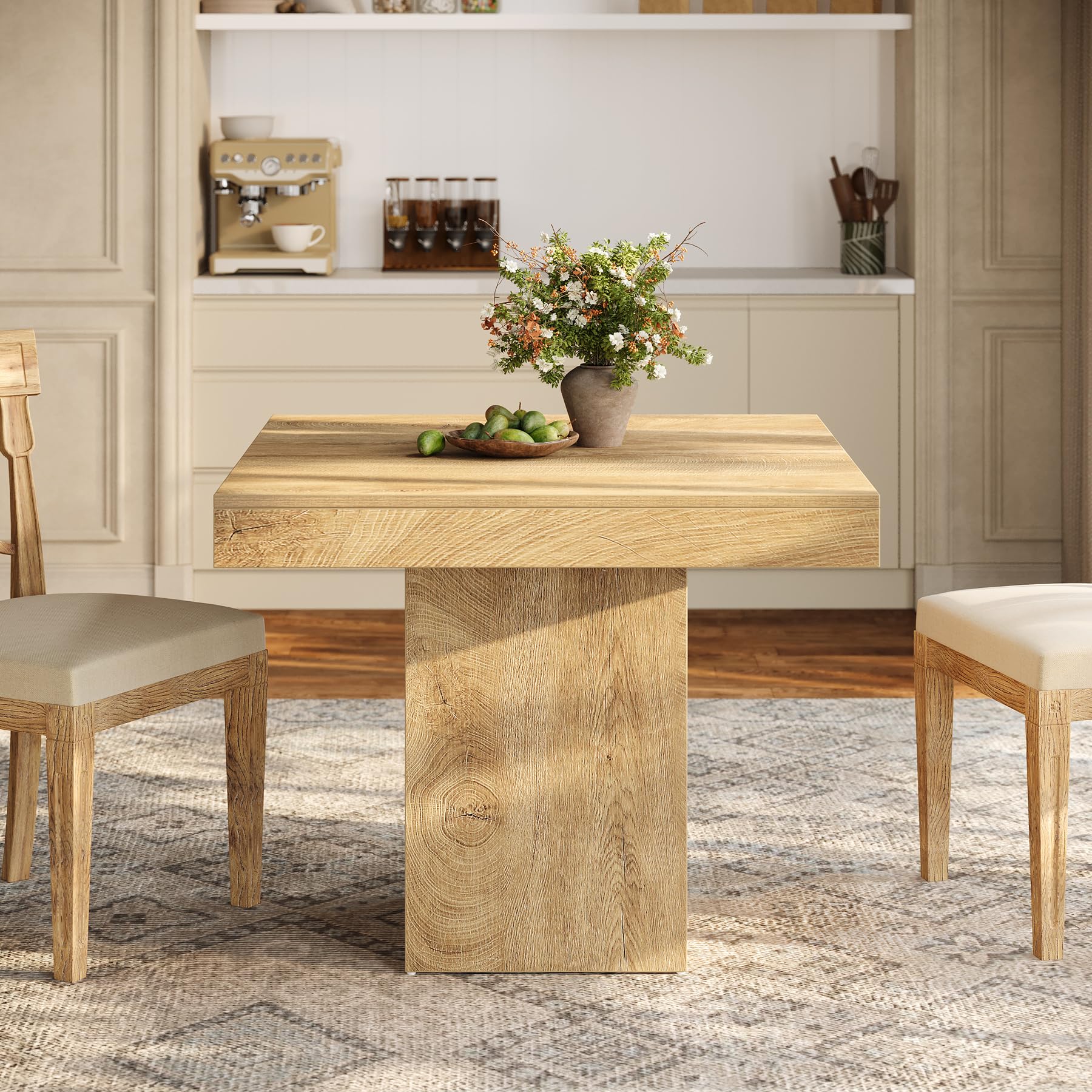 Tribesigns Square Dining Table for 4, 100 cm Farmhouse Small Kitchen Dinner Table with Sturdy Pedestal Base