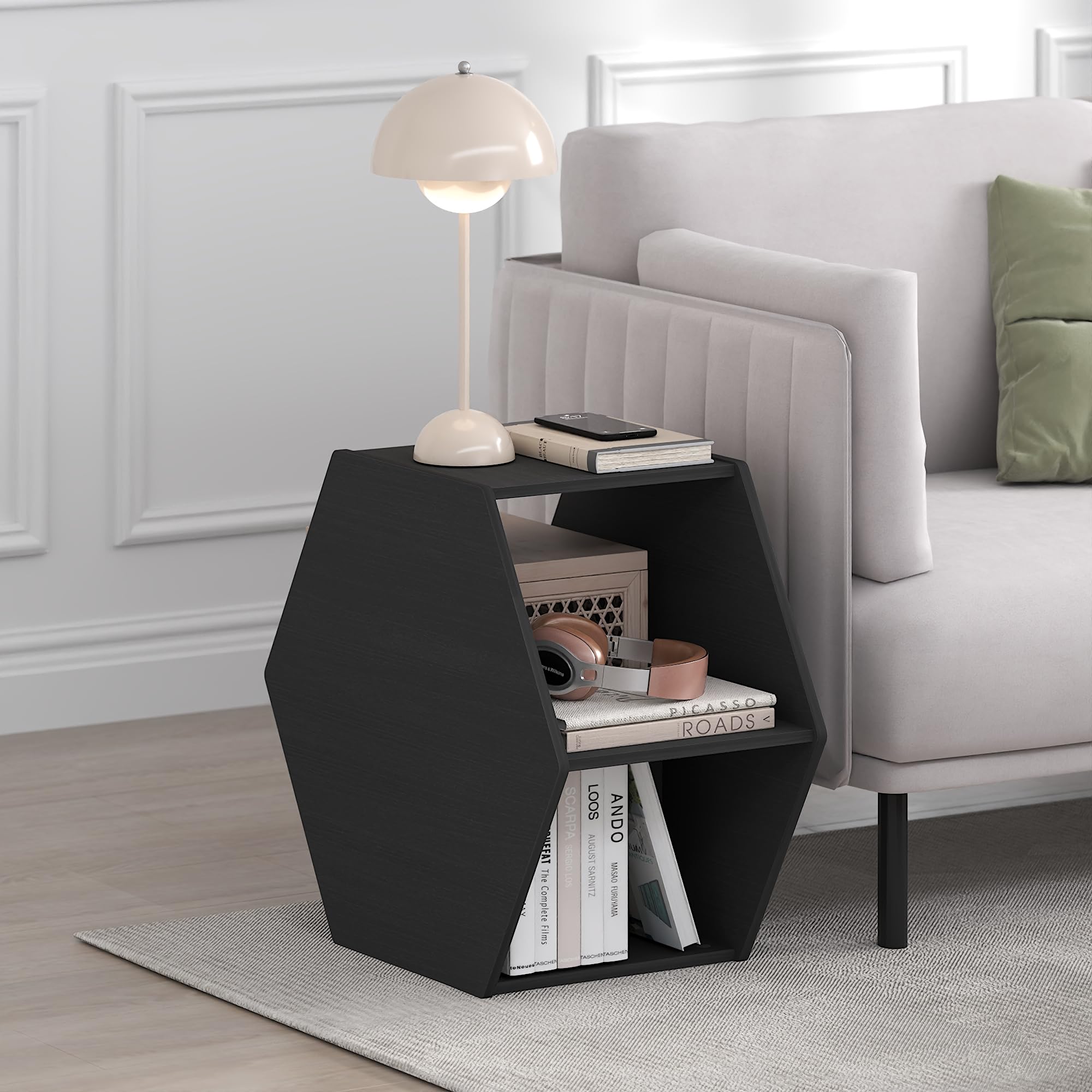 Furinno SIMPLE DESIGN Coffee Table, Hexagon Modern Coffee Table with Open Shelf, Vertical or Horizontal Side Table, for Living Room, Bedroom