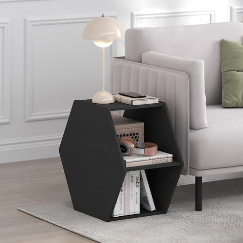 Furinno SIMPLE DESIGN Coffee Table, Hexagon Modern Coffee Table with Open Shelf, Vertical or Horizontal Side Table, for Living Room, Bedroom