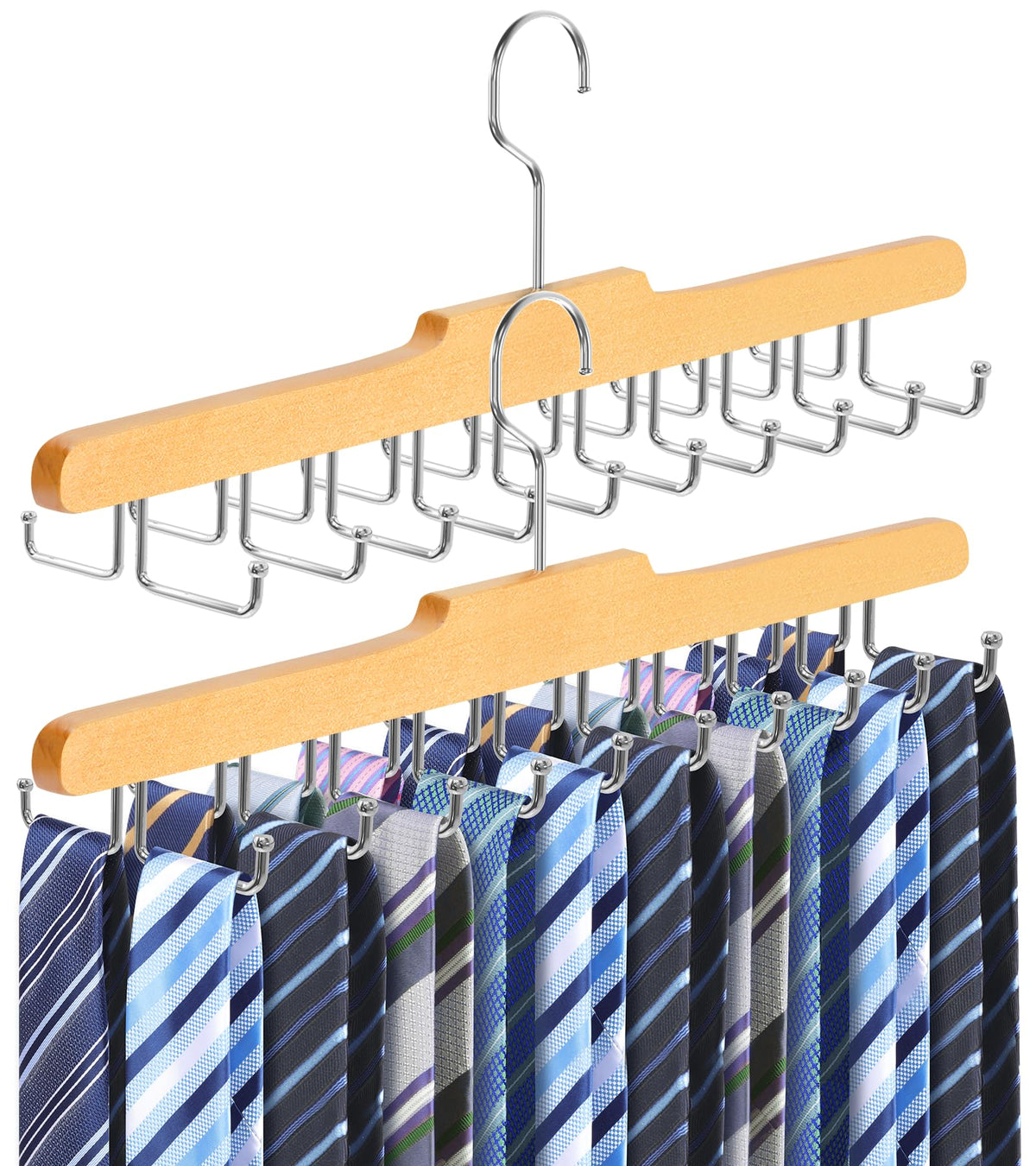 Tie Rack Hanger for Wardrobe, Upgraded Belt Hanger for Men, Wood, 2 Pack