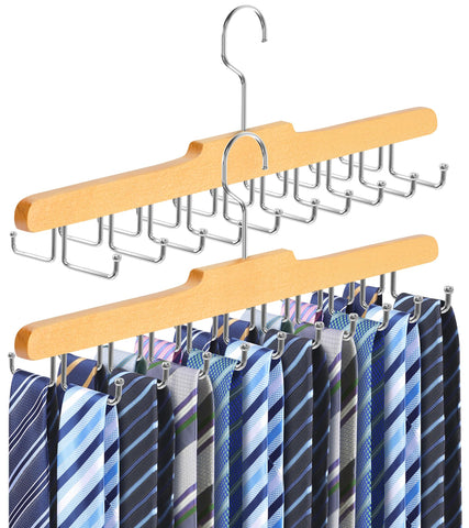 Tie Rack Hanger for Wardrobe, Upgraded Belt Hanger for Men, Wood, 2 Pack