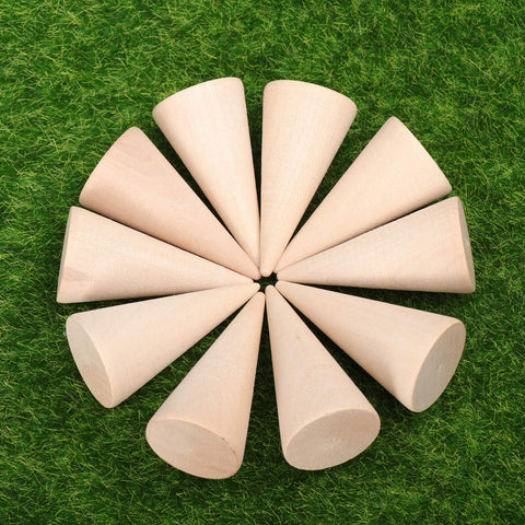 SUPVOX 10pcs Natural Wood Cone Ring Holders Unpainted Wooden Cones to Craft Paint Jewelry Display Stand 2.5x5cm