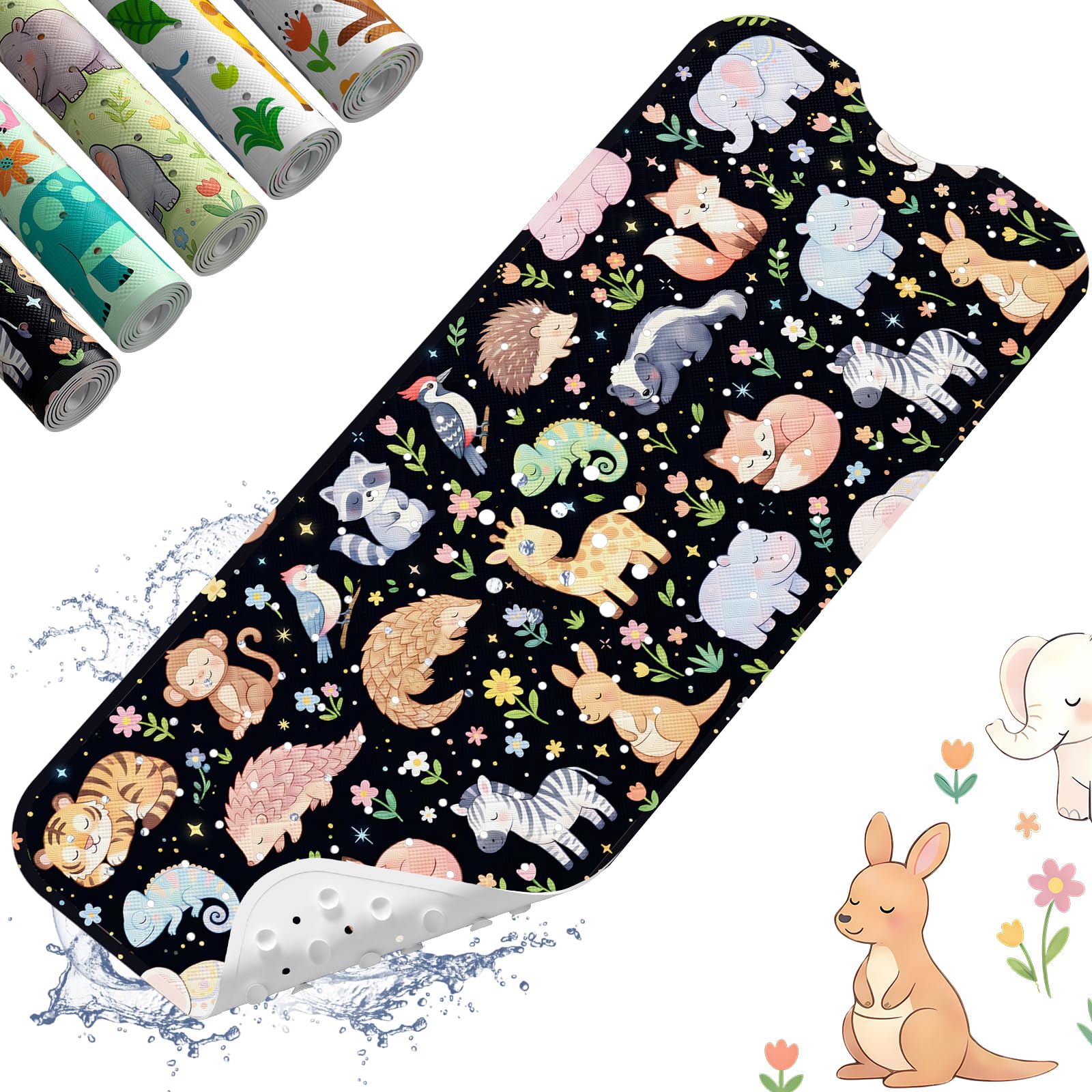XIYUNTE Baby Bath Mats Non Slip Anti Mould, Cartoon Kids Bath Mat Non Slip, 100x40cm Extra Large Baby Shower Bath Mat with Suction Cups & Drain Holes