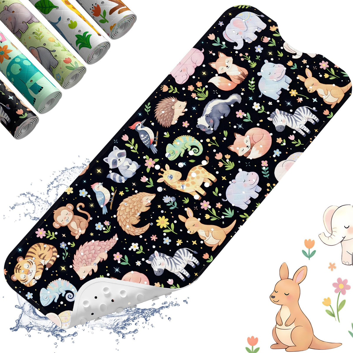 XIYUNTE Baby Bath Mats Non Slip Anti Mould, Cartoon Kids Bath Mat Non Slip, 100x40cm Extra Large Baby Shower Bath Mat with Suction Cups & Drain Holes