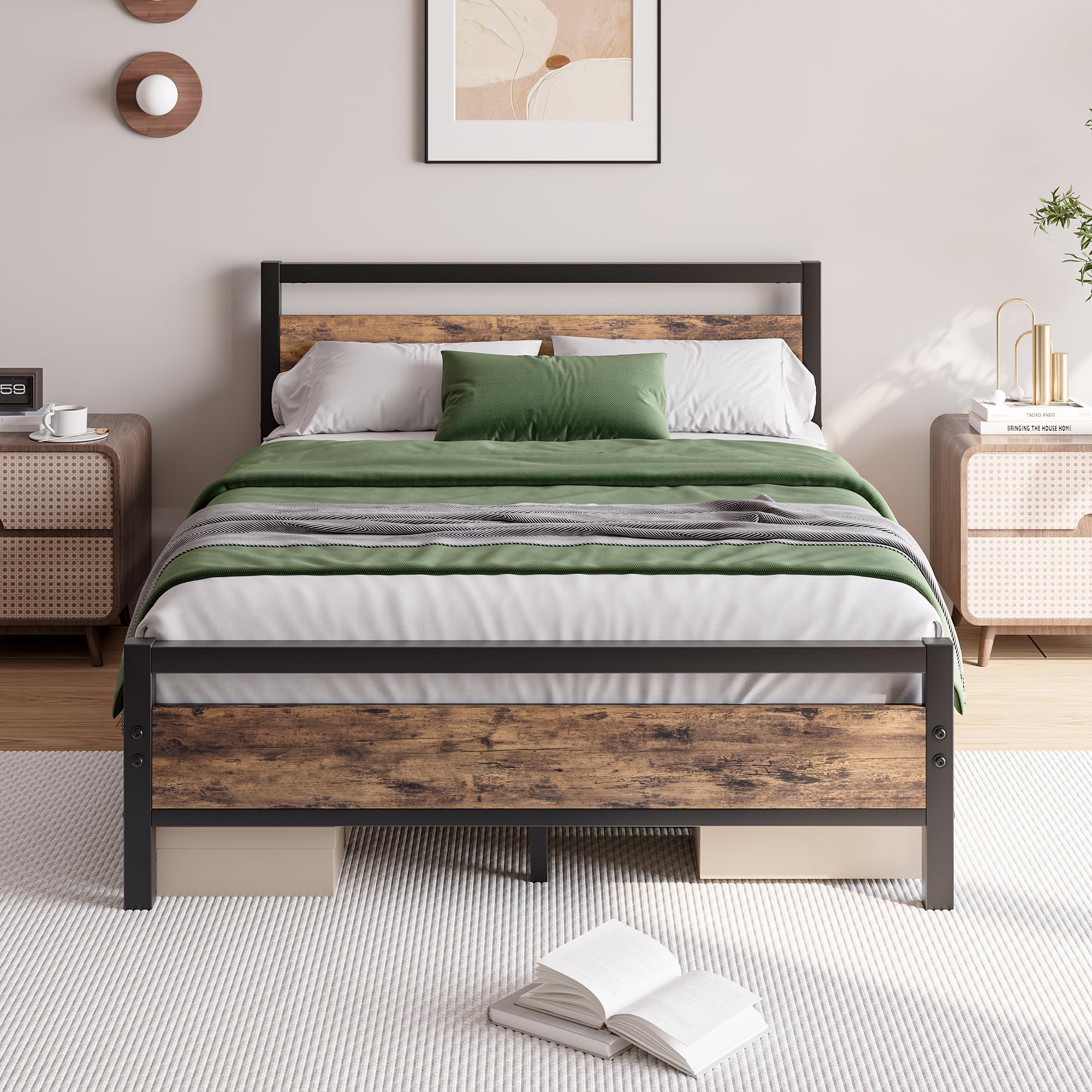 JELUTE Metal Platform Bed Frame, Double Size, Black