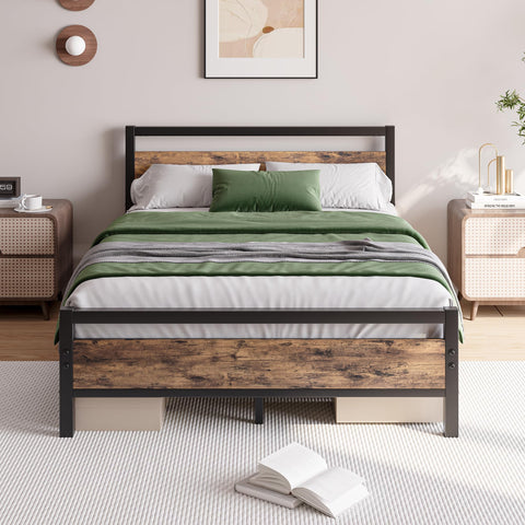 JELUTE Metal Platform Bed Frame, Double Size, Black