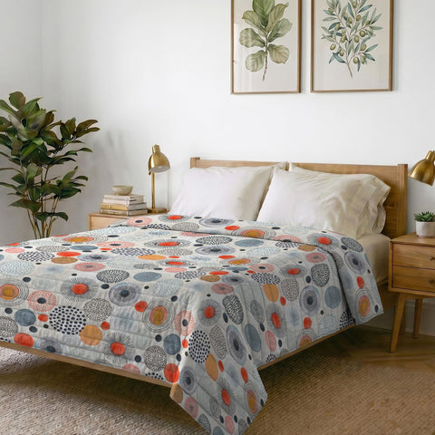 Italian Bed Linen Fantasy Printed Summer Quilt, Polyester Filling, Acquerello, 260 x 270 cm