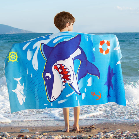WERNNSAI Shark Microfibre Beach Towel for Kids, 76 x 150cm Bath Towel