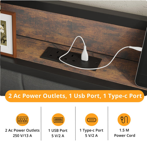 IRONCK Double Bed Frame with Storage Shelf Upholstered Headboard, Platform Bed Frame with Charging Station, Metal Bed Frame/UnderBed Storage