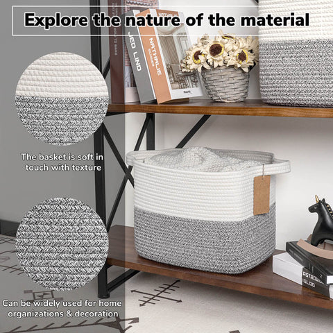 TIMEYARD Cotton Rope Storage Basket Woven Shelf Basket Grey
