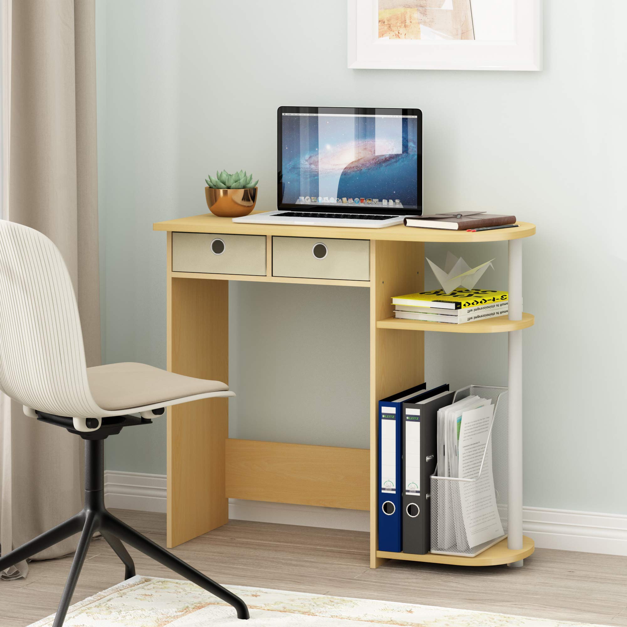 Furinno Go Green Home Laptop Notebook Computer Desk, Study Desk, Writing Desk, Beech/Ivory/White