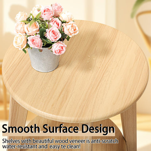 FEUFOAM End Table Small Round Side Table with 2 Storage Shelves Beige End Tables Accent Sofa Bedside Table Modern Night Stand for Living Room Bedroom