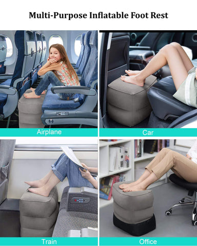 Inflatable Travel Foot Rest Pillow,Airplane Travel Pillow, Office Footrests, Adjustable 3 Layers Height Leg Rest Pillow