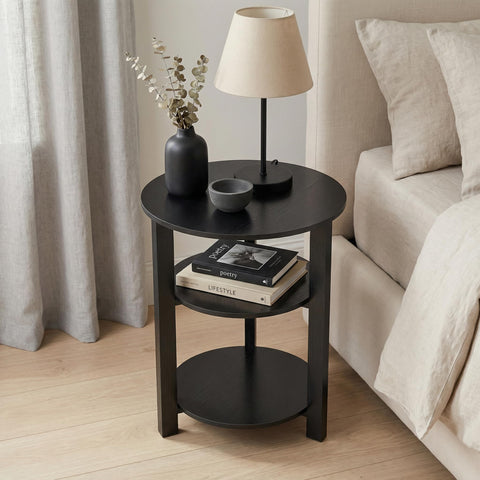 Farmhouse 3-Tier Round Side Table, 45 * 55 End Table with Open Storage,Modern Couch Accent Table Circular Nightatand for Living