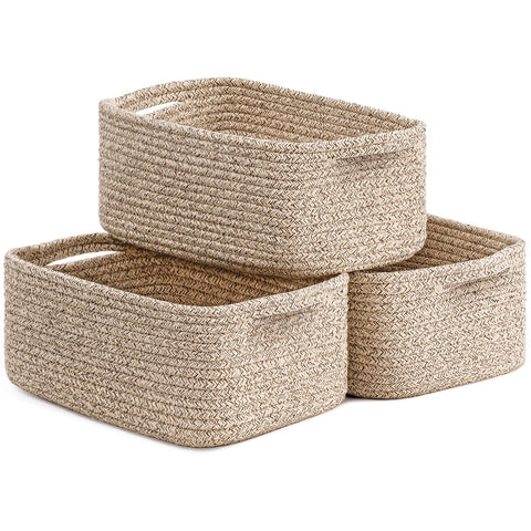TIMEYARD 3 Pack Small Woven Rope Shelf Basket Storage Basket White Brown