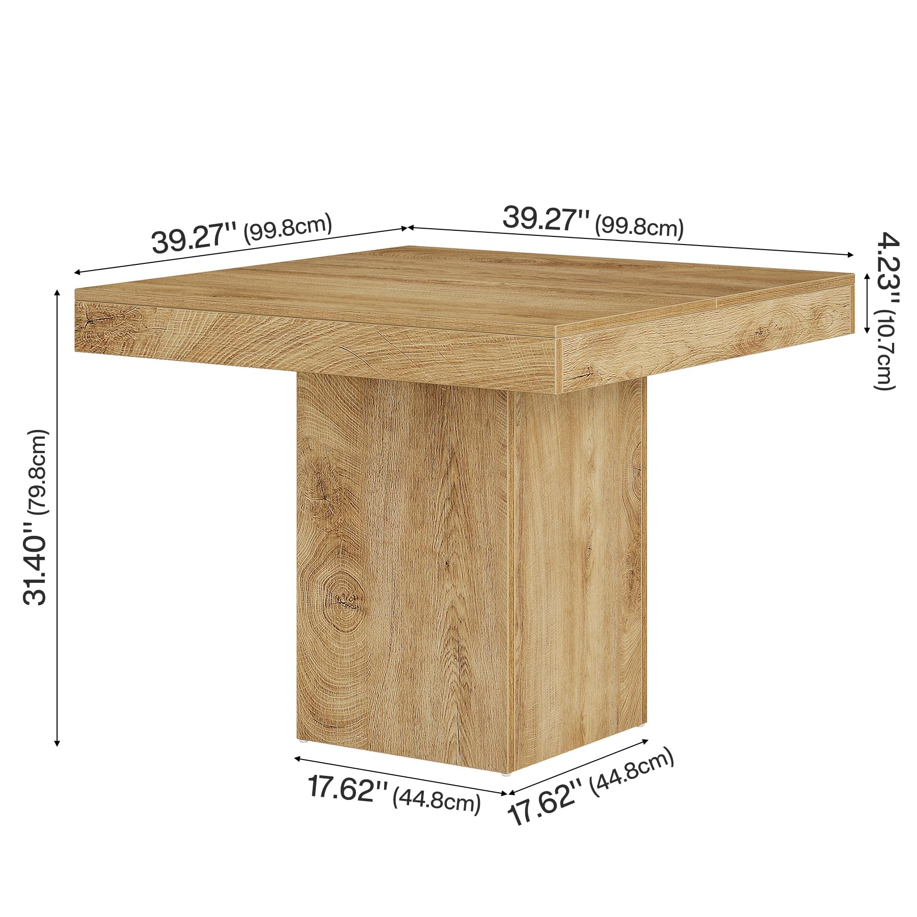 Tribesigns Square Dining Table for 4, 100 cm Farmhouse Small Kitchen Dinner Table with Sturdy Pedestal Base