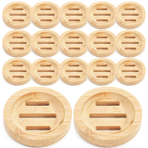 24PCS Bamboo Soap Dishes,3.2 in Round Wooden Soap Holder with Drainage Slots, Waterproof Lacquered Soap Bar Tray for Bathroom Shower