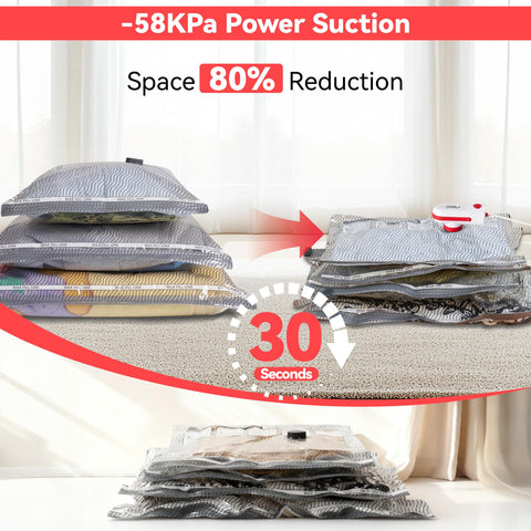 VACKFOX 12 Pack Vacuum Bags for Travel with USB & TYPE C Pump,Compression Packing Cubes for Luggage,Carry-on Space Saver Vacuum Seal Bags&Vacuum