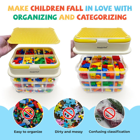 OunglyChoi Storage Boxes with Lids for Lego Cube 4-Layers Stackable Blocks Organizing Box with Handle Clear Compartment Container for Kids Toy