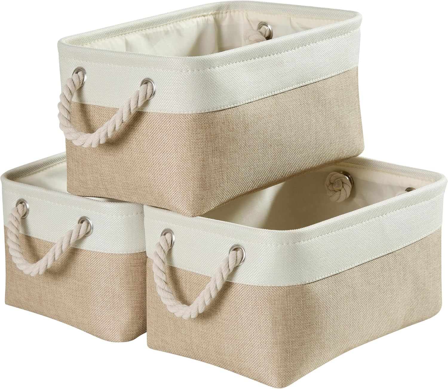 Mangata Fabric Storage Box set of 3, Foldable Fabric Storage Baskets with Handles for Cupboards, Wardrobe, Shelves, Clothes, Toys, Towel