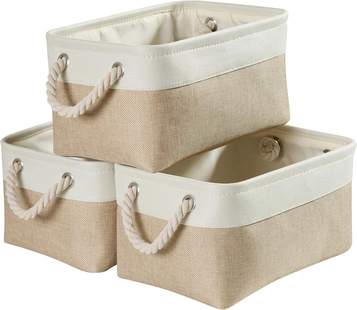 Mangata Fabric Storage Box set of 3, Foldable Fabric Storage Baskets with Handles for Cupboards, Wardrobe, Shelves, Clothes, Toys, Towel