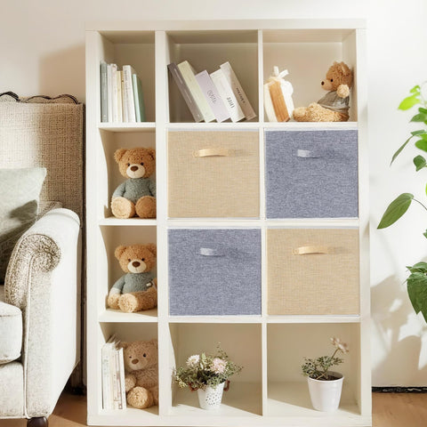 BrilliantJo Storage Box for cube, Set of 4 Organiser Basket Bin Drawers Containers with Handles for Storage Cube Unit, 33L x 38W x 33H cm Grey+Apricot