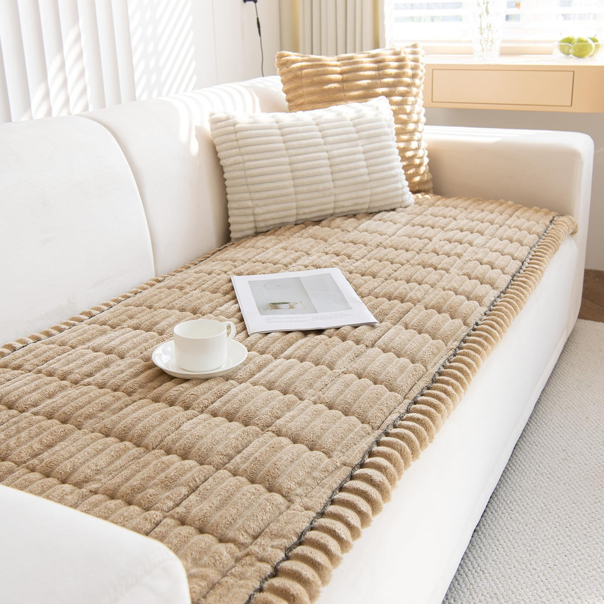 GKXLH New Thick Non-slip Sofa Cover 2 3 4 Seater (Light Coffee, 70x150cm)