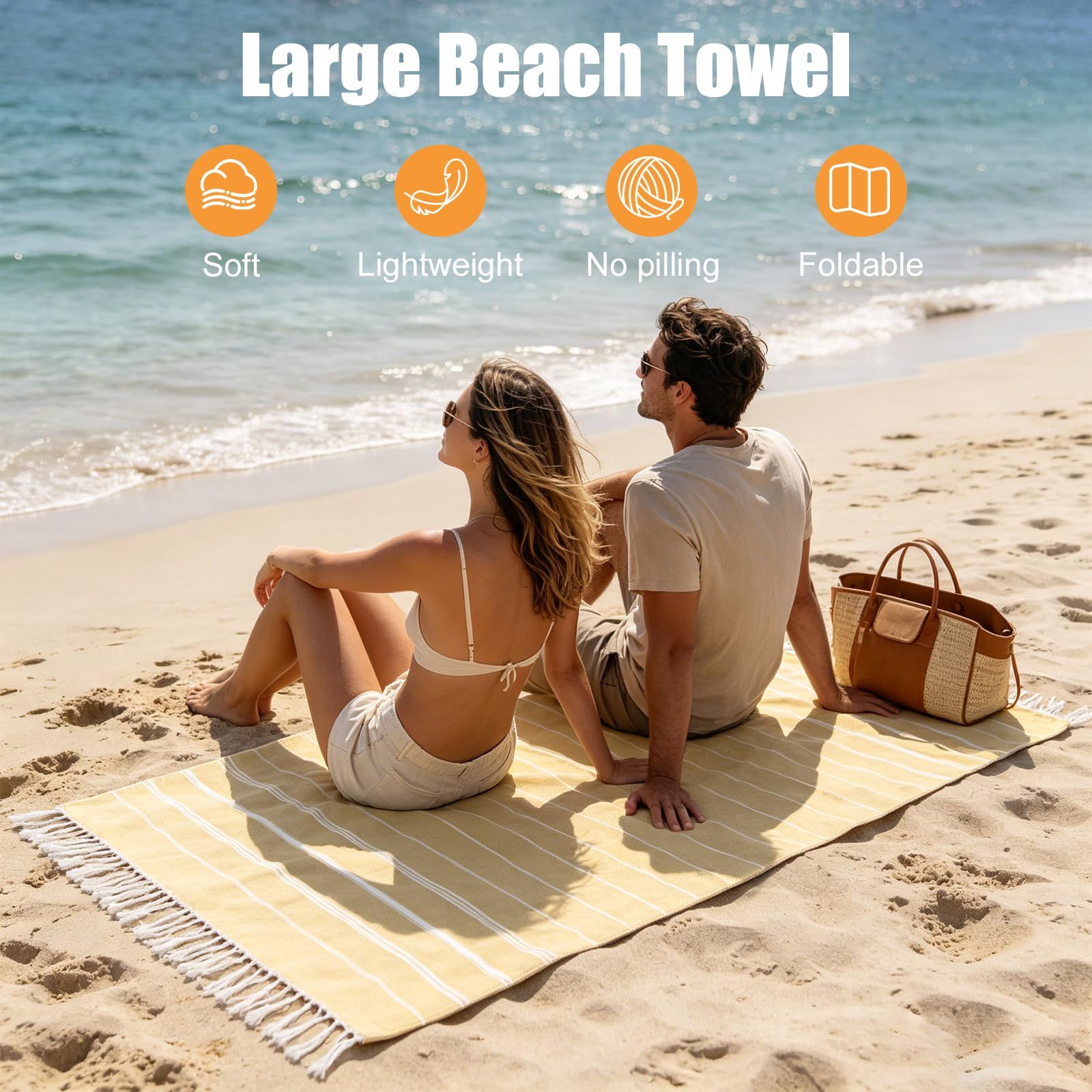 Beach Towels Quick Dry, Extra Large Sunbed Towel Sand Free, Yellow Pool Towels for Dock Bay Swimming Pool Travel Holiday 180 x 100cm