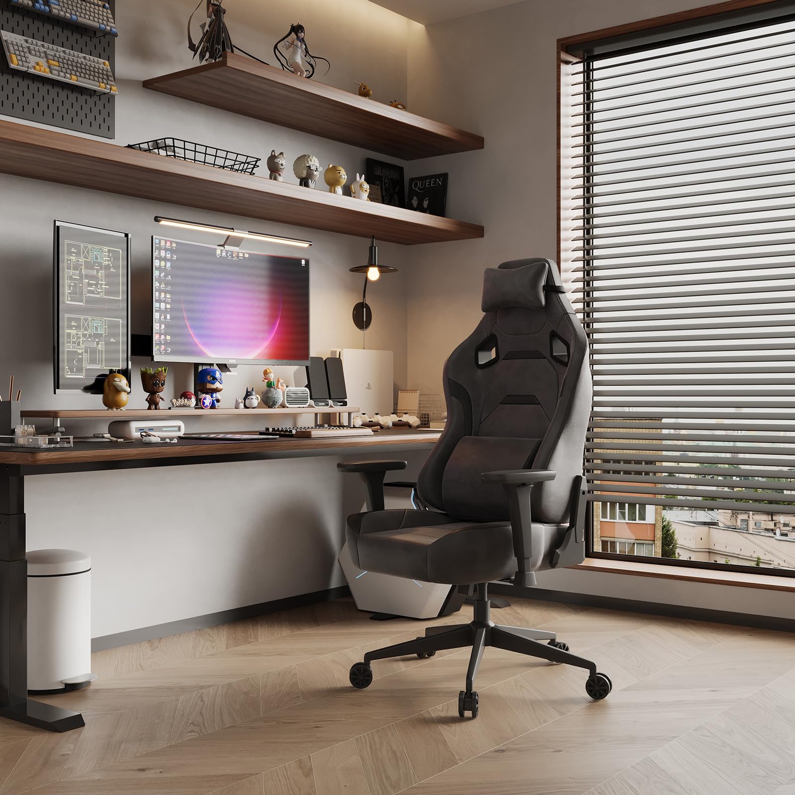 JUMMICO Suede Gaming Chair, Ergonomic Office Chair with 3D Armrests, Desk Chair with Wider Backrest for Gaming, Working, Study