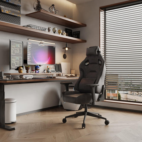 JUMMICO Suede Gaming Chair, Ergonomic Office Chair with 3D Armrests, Desk Chair with Wider Backrest for Gaming, Working, Study