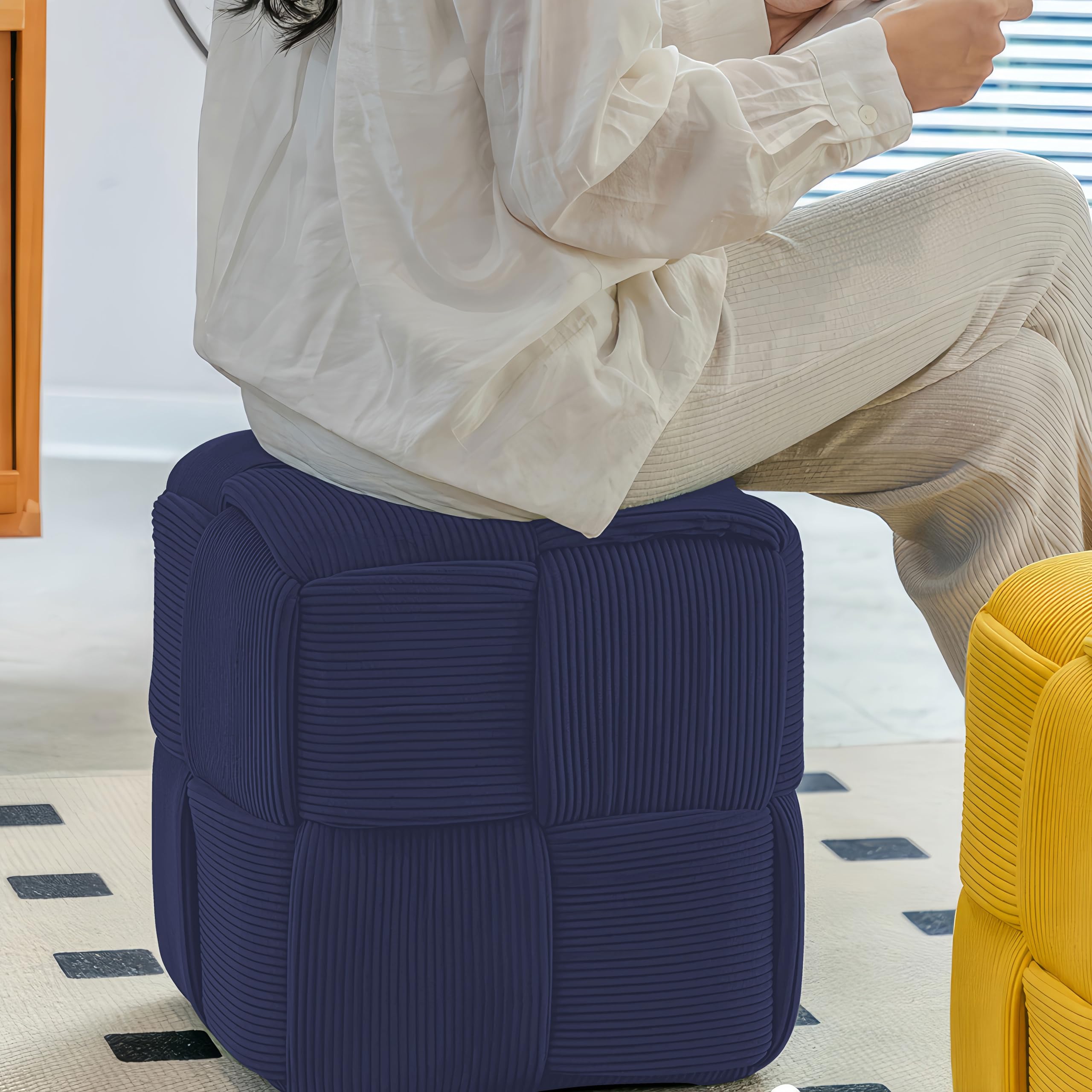 Cmishe Ottoman Foot Rest Soft and Comfortable Ottoman Square Corduroy Woven Design Sofa Stool