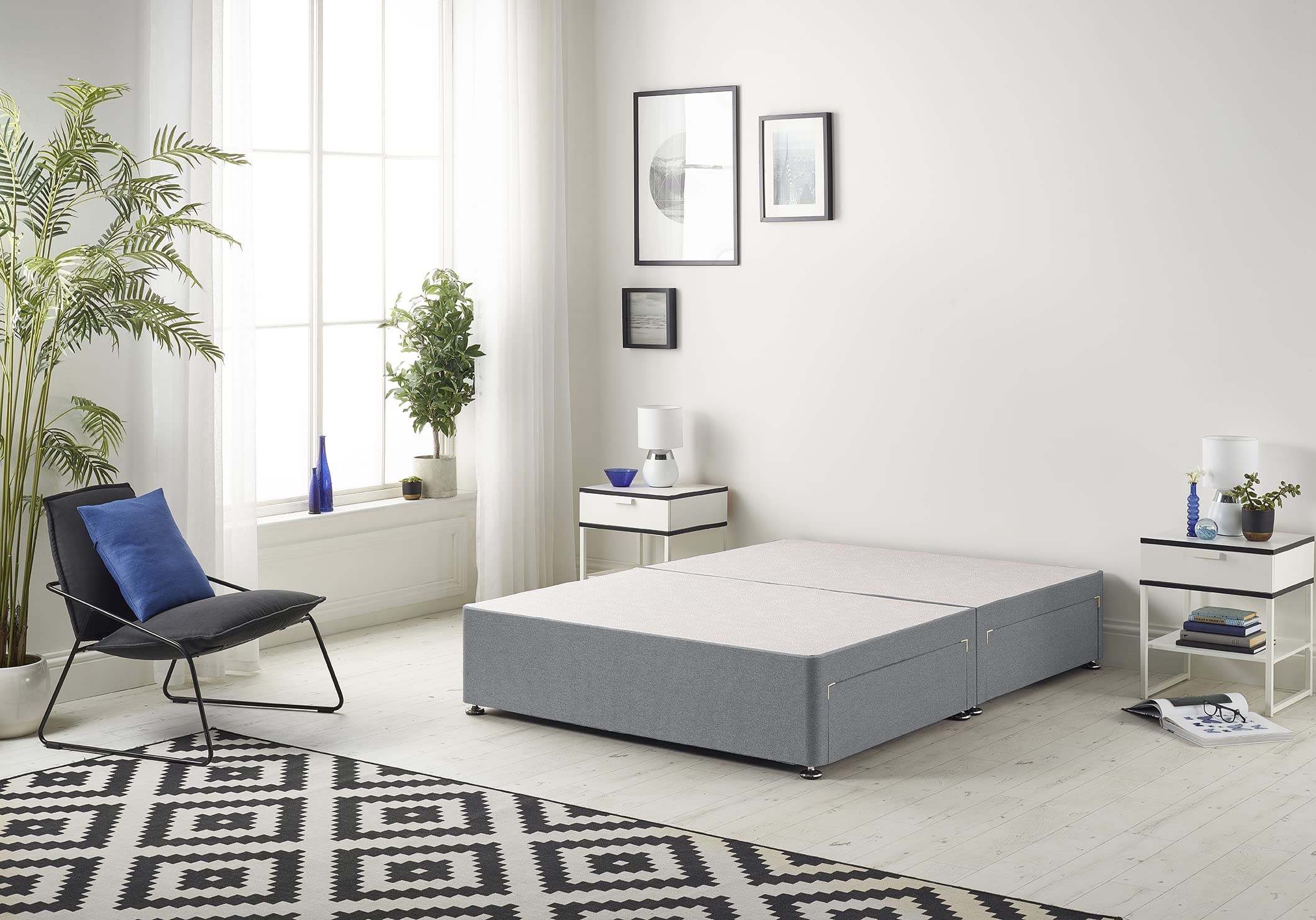 Bed Centre Platinum Grey Plush Divan Bed Base, Mattress, Drawers And Headboard (Please Choose Through Variation Option) (Single (90 x 190cm)