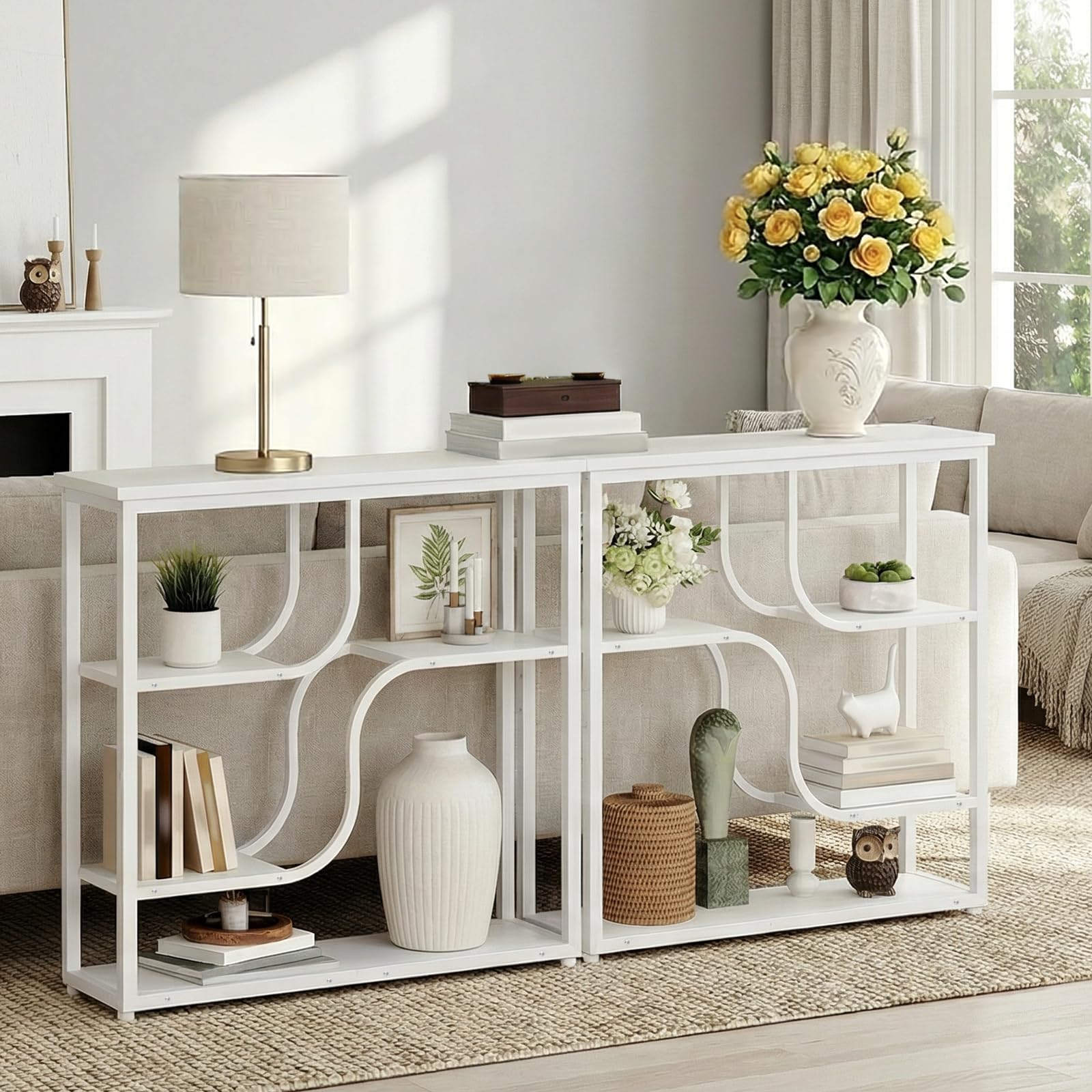 HOOBRO 4-Tier Slim Console Table for Hallway, Narrow Hallway Table with Storage Shelves, Behind Sofa Table for Small Space, living Rooms, Entryway