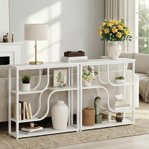 HOOBRO 4-Tier Slim Console Table for Hallway, Narrow Hallway Table with Storage Shelves, Behind Sofa Table for Small Space, living Rooms, Entryway